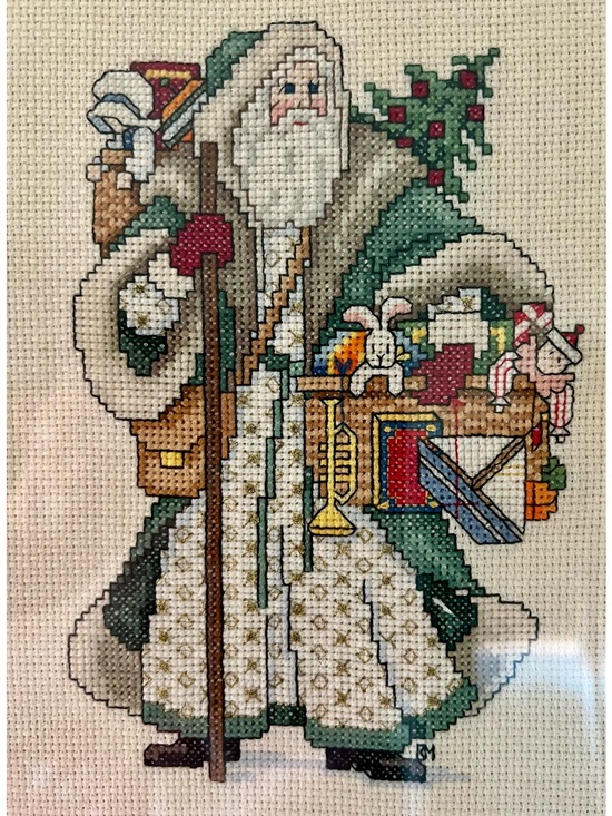 Vintage Other - Vintage Santa Counted Cross Stitch Framed Christmas Wall Art Decor 1990